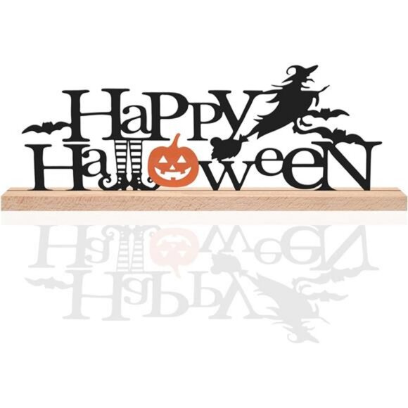 Happy Halloween Sign Rustic Table Decor, Metal & Wooden Desk Halloween Party - Picture 1 of 8